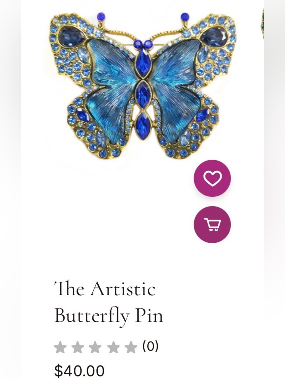 Aratta Blue and Gold Butterfly Brooch